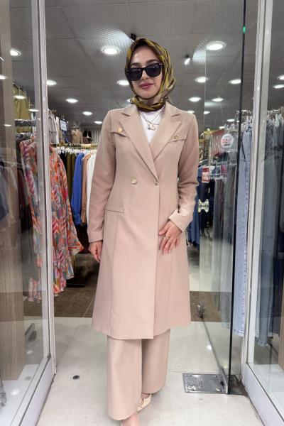 ÇİFT ALLER DETAYLI POLİVİSKON Bej