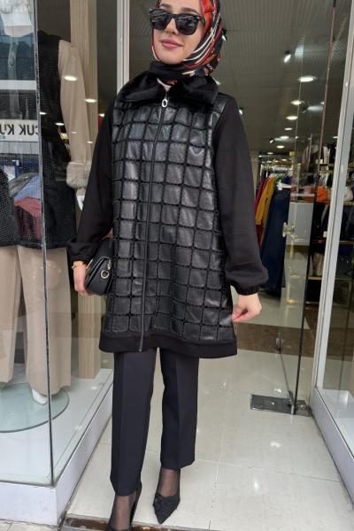 DERİ DETAYLI SELİNADA GİYÇIK KAP Siyah