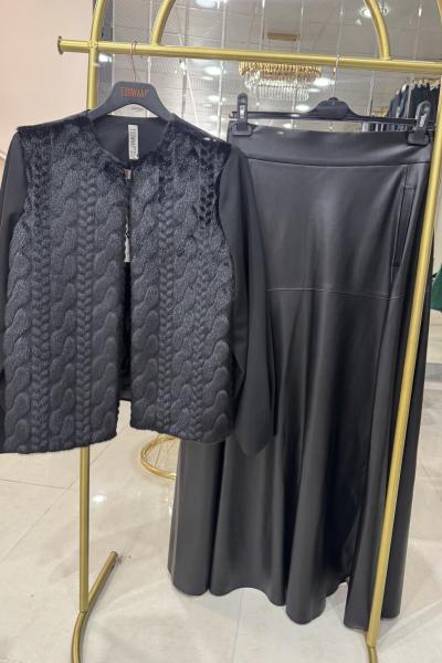 DERİ ETEKLİ TAKIM Siyah