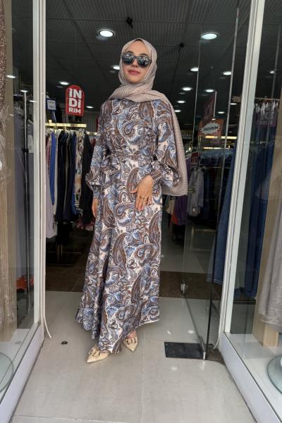 DESENLİ ELBİSE Bej