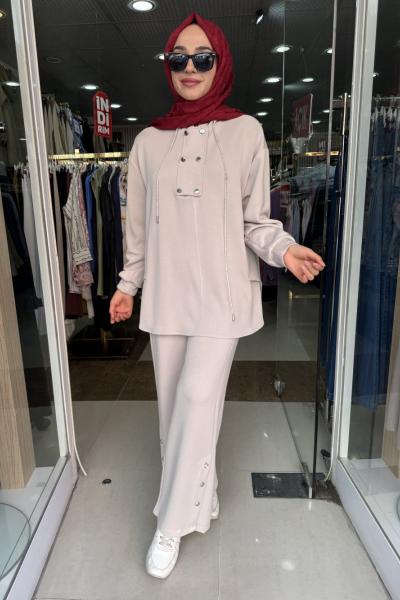 DÜĞME DETAYLI OYSHO TAKIM Taş Rengi