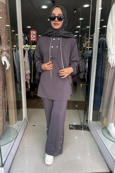 DÜĞME DETAYLI OYSHO TAKIM Antrasit