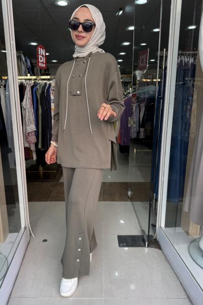 DÜĞME DETAYLI OYSHO TAKIM Haki