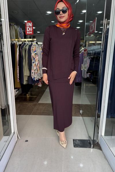 ELEGAN MERSERİZE  ETEKLİ TAKIM Bordo