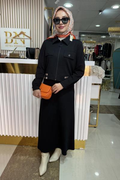 ETEKLİ SİMLİ LASTİKLİ TAKIM Siyah