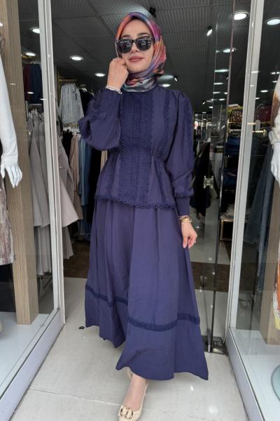 GÜPÜRLÜ ETEKLİ TAKIM Lacivert