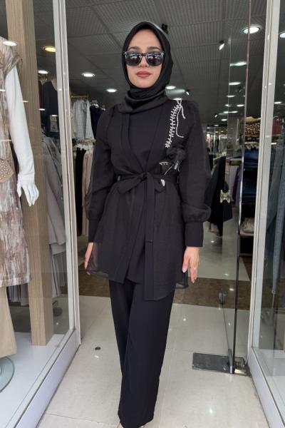 İÇLİKLİ DIŞI TÜL 3 LÜ TAKIM Siyah