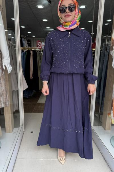 İNCİLİ ETEKLİ TAKIM Lacivert