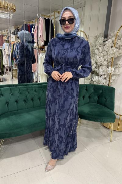 İPEK KUPRA YANDAN FERMUARLI ELBİSE Mavi