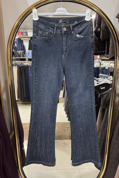 İSPANYOL PAÇA TAŞLI KOT PANTOLON koyu Mavi