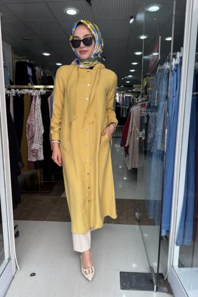 KAPŞON DETAYLI UZUN TUNİK  Yağ Yeşili