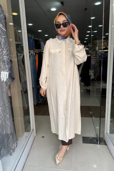 KETEN UZUN GÖMLEK Bej