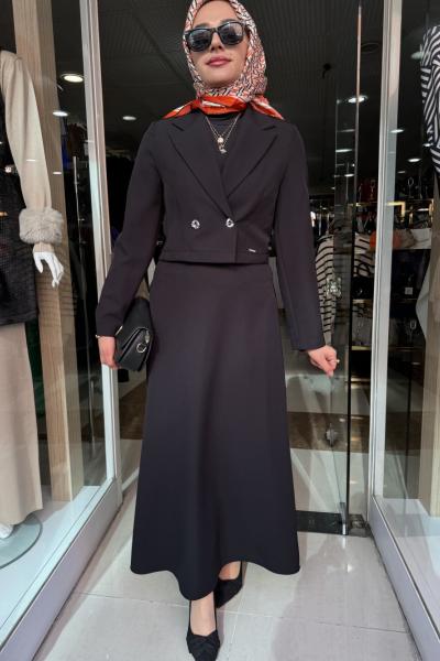 KISA CEKET ETEKLİ TAKIM Siyah