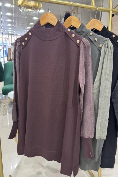 KOLU QUPRA MERSERİZE TUNİK Kahverengi