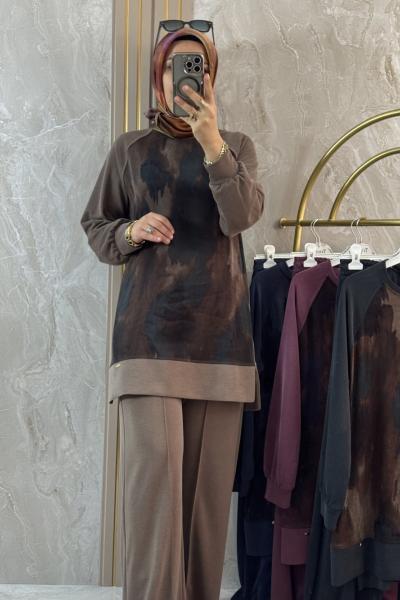 KUPRA DETAYLI PİKE KUMAŞ TAKIM Kahverengi