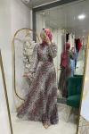 LEOPAR ŞİFON ELBİSE Pembe Kemik