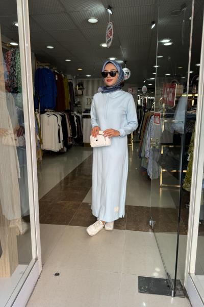 levidor fermuarlı elbise BUZ MAVİSİ