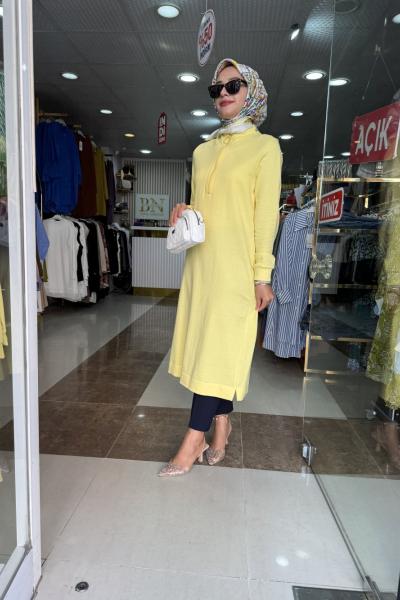 levidor uzun swet fermuarlı Sarı