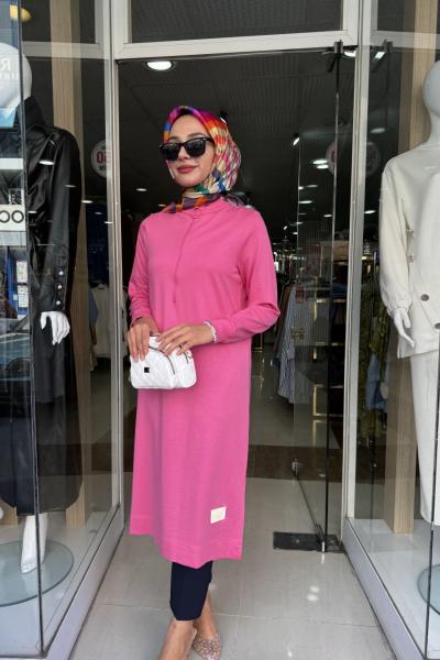 levidor uzun swet fermuarlı Pembe