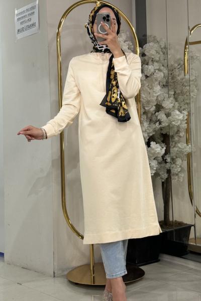 levidor uzun swet fermuarlı Bej