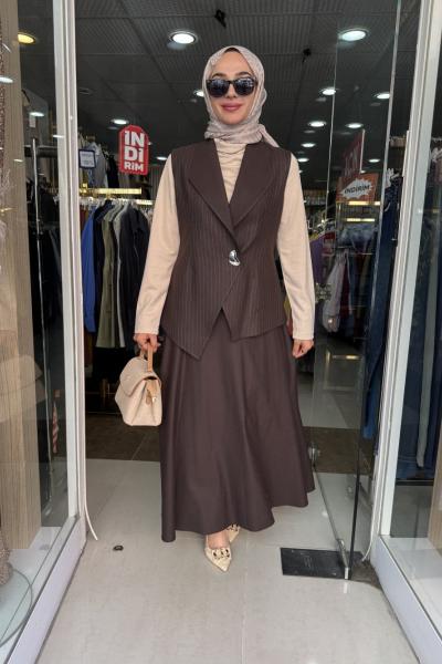 LİDYA 3 LÜ ETEKLİ TAKIM Kahverengi