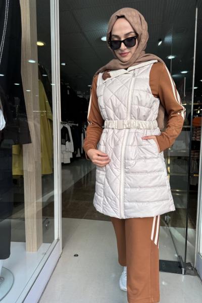 MODAL KAPİTONE TUNİK YELEK TAKIM Bej