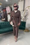 MODAL TUNİK SAFARİ TENCEL PANTOLONLU TAKIM Kahverengi