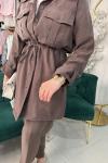 MODAL TUNİK SAFARİ TENCEL PANTOLONLU TAKIM Kahverengi