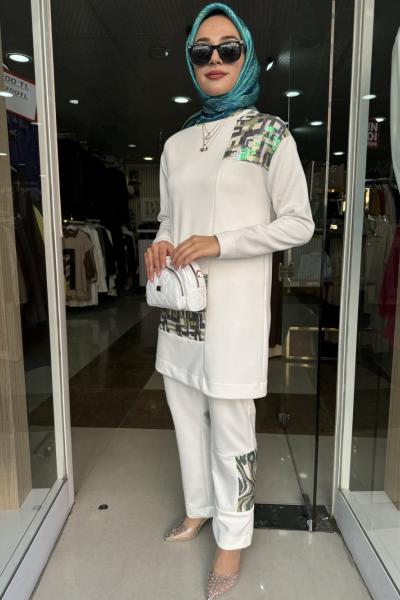 modal tunik pantolon takım Ekru