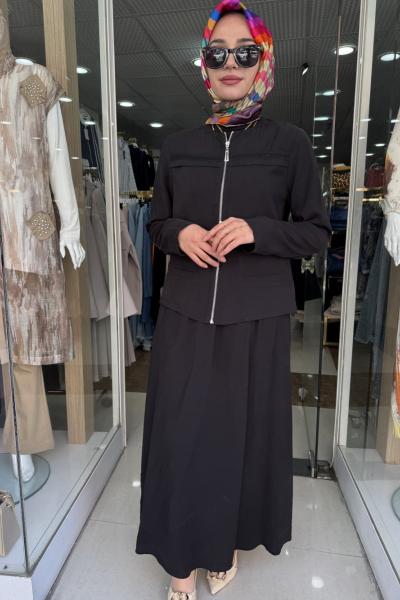 NAKIŞ DETAYLI ETEKLİ TAKIM Siyah