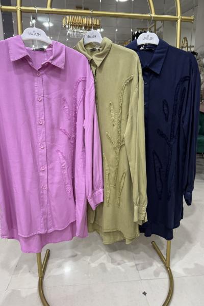 NAKIŞLI TENSEL GÖMLEK koyu Mavi