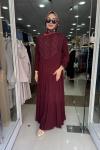 NAKIŞLI VİSKON ELBİSE Bordo