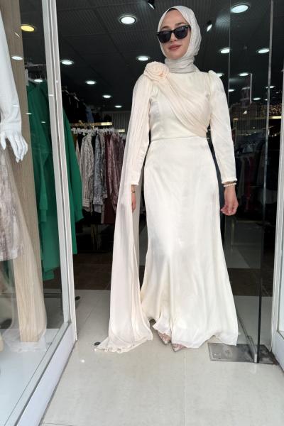 OMZU GÜL DETAYLI TANE ELBİSE Bej