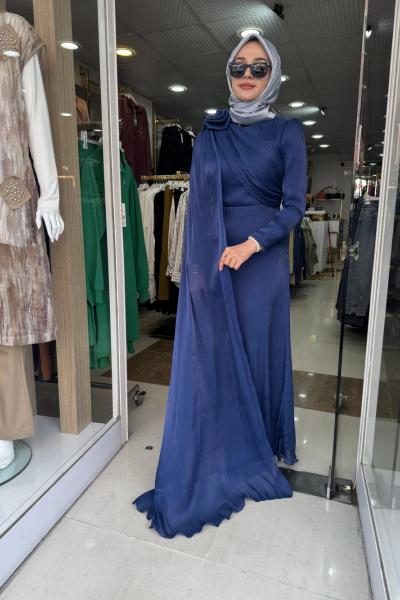 OMZU GÜL DETAYLI TANE ELBİSE Lacivert