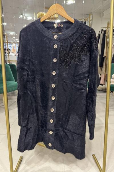 OMZU TAŞLI ANGORA HIRKA Siyah