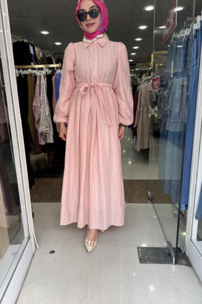 ÖNÜ DÜĞMELİ ELBİSE Pembe