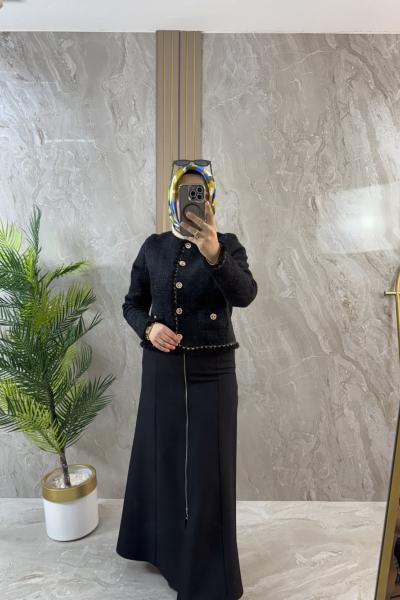 ÖNÜ FERMUARLI ETEK Siyah