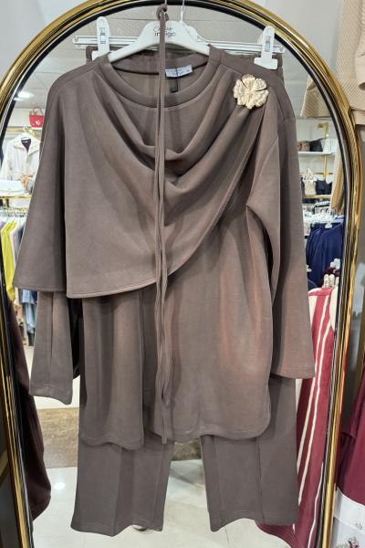 OYSHO PELERİNLİ TAKIM Kahverengi