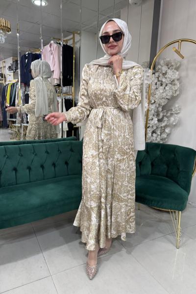 PİLELİ SATEN ELBİSE Sarı