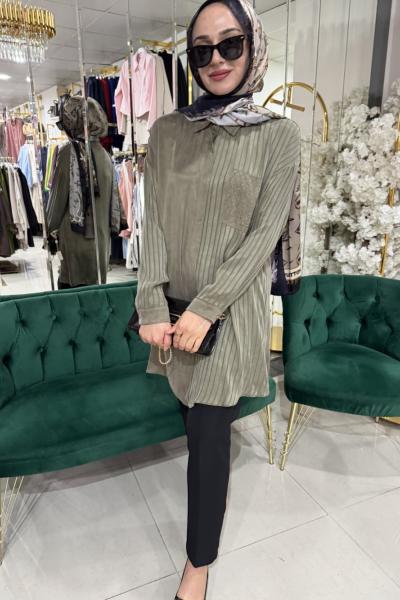 QUPRA ÇİZGİLİ TAŞ DETAYLI TUNİK Haki