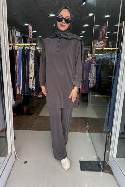 RAYON PENYE DÜĞME PANTOLONLU TAKIM Antrasit