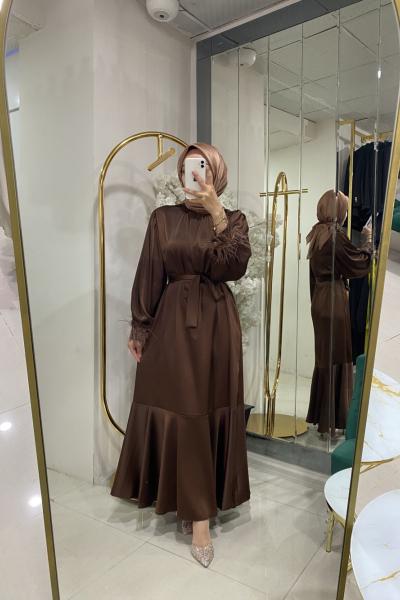 SATEN ELBİSE Kahverengi