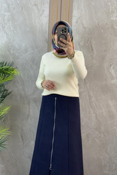 SİMLİ TRİKO KAZAK Krem