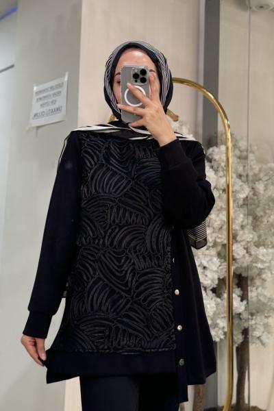 siyah desenli tunik Siyah