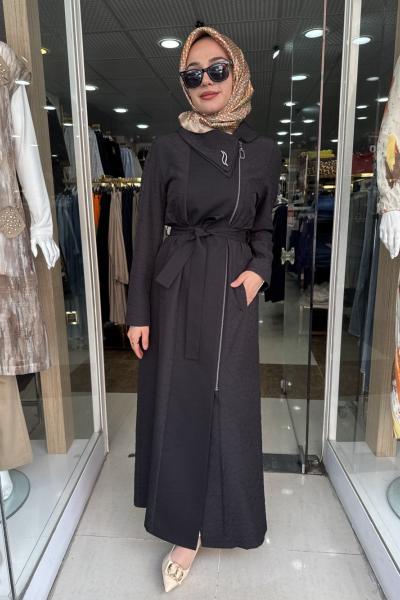 TAM BOY YANDAN FERMUARLI TRENC Siyah