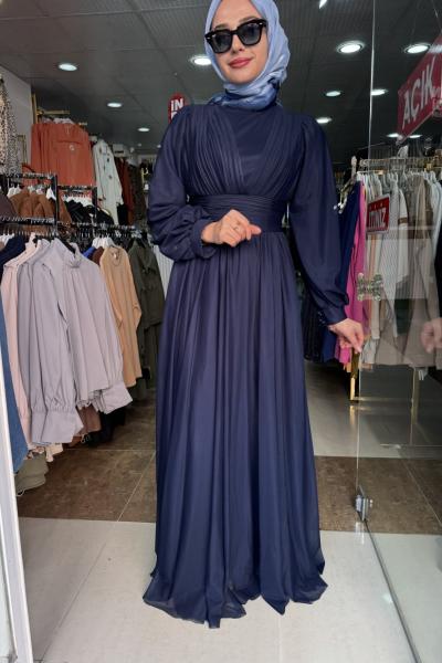 TANE ŞİFON ABİYE SADE Lacivert