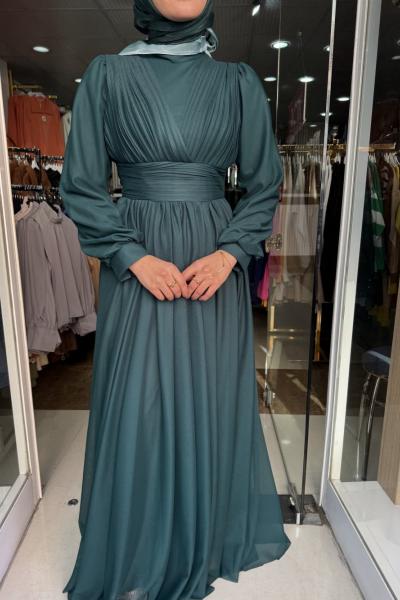 TANE ŞİFON ABİYE SADE Yeşil