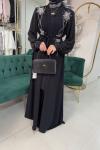 TAŞ BASKILI HAKİM YAKA ŞİFON ABAYA Siyah