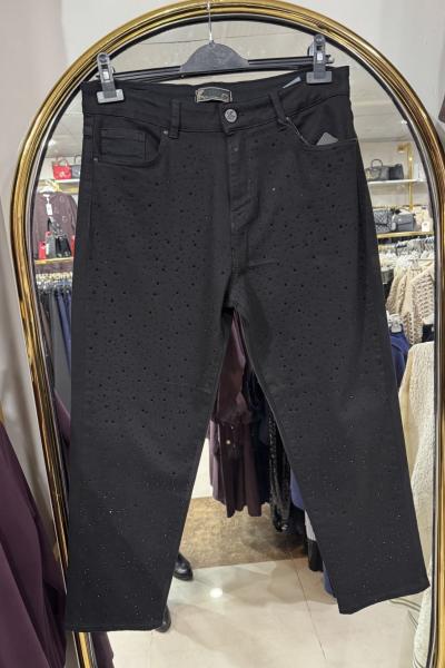 TAŞLI MOM JEAN KOT PANTOLON Siyah