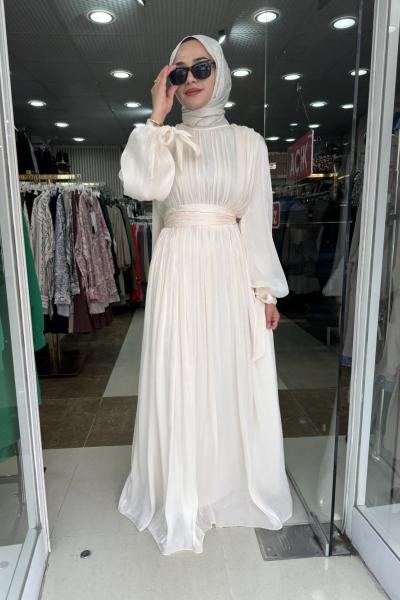 TÜL BEJ RENGİ TANE ELBİSE Bej